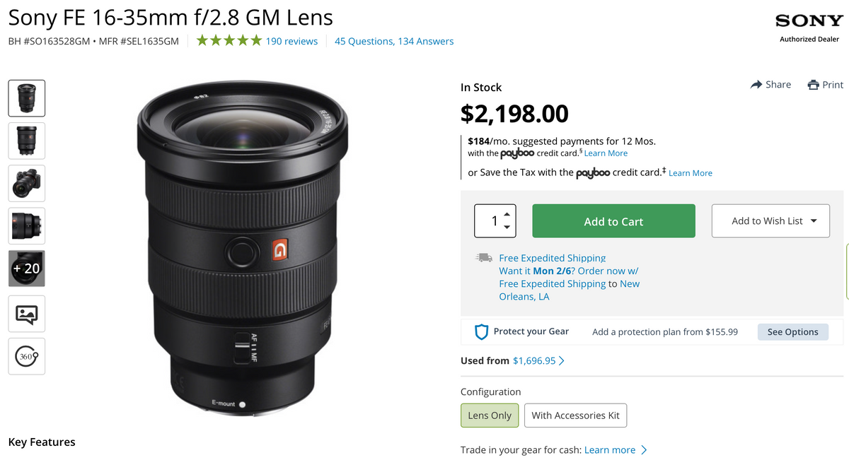 Kai Cenat camera lens from BH Photo for $2,198.